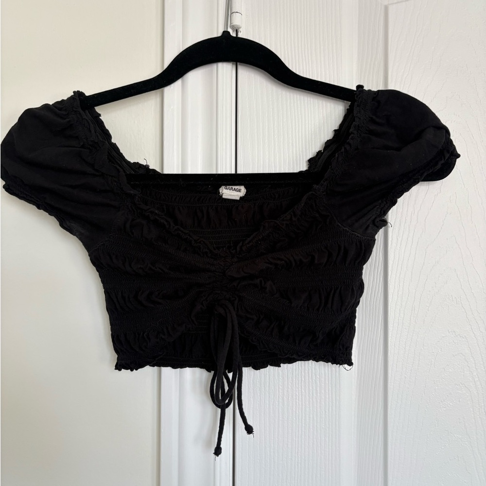 Garage Black Puff Sleeve Crop Blouse
